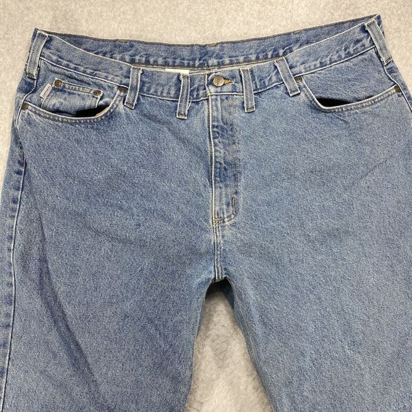 Carhartt Jeans Men's 42x29 Blue Distressed Faded Denim‎ Workwear American - Picture 2 of 11
